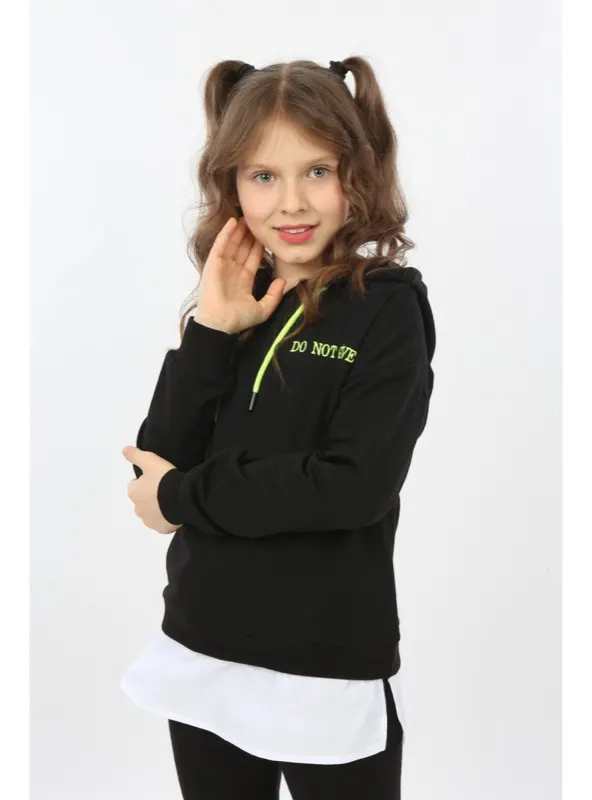 Kız Çocuk Nakışlı Sweatshirt Siyah