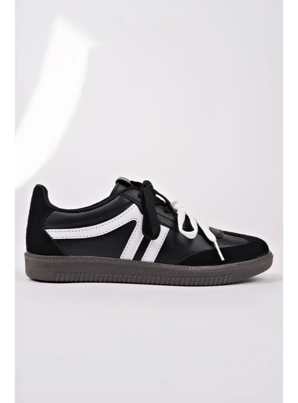 RETRO Çift Bağcıklı Günlük Sneaker Siyah-Beyaz