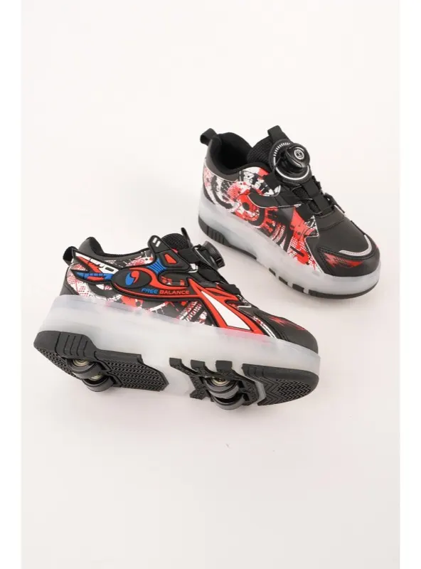 PATO Çocuk Işıklı Patenli Tekerlekli Sneaker Siyah