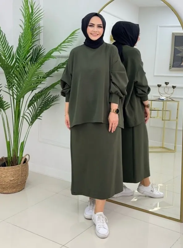 Dabıl Kumaş Oversize Takım - Haki