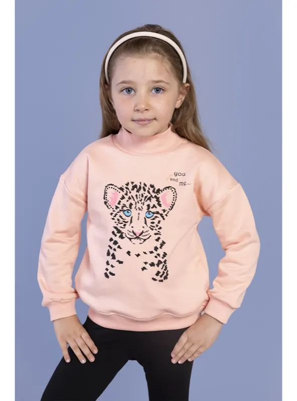 Kız Çocuk Balıkçı Yaka Pamuklu Sweatshirt Somon