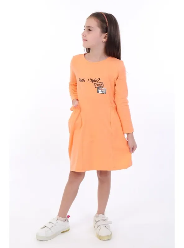 Kız Çocuk Fırfırlı Elbise Oranj